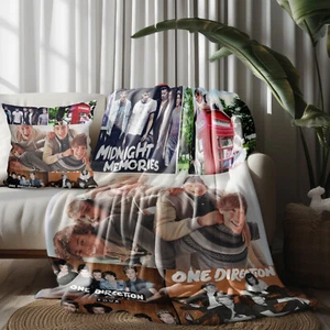 Throw Blanket and Pillowcase Set of 2,1D Flannel One Direction Decor - Picture 1 of 6