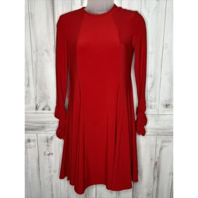 VESTIDO LAUREN RALPH LAUREN VERMELHO MANGAS LONGAS FRANZIDAS JERSEY STRETCH FIT & FLARE 2P - Imagem 1 de 4