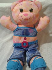 DOODLE BEAR 2006 16" ORANGE PINK STUFFED PLUSH BEAR JAKKS BLUE DENIM OUTFIT