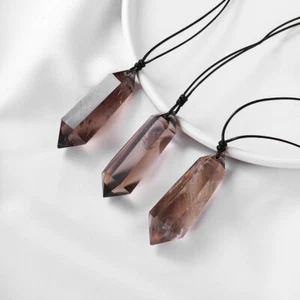 Smoky Quartz Crystal Point Pendant Natural Gemstone Necklace Healing Stone - Picture 1 of 10