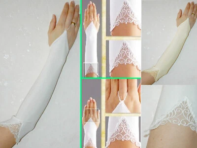 Braut Handschuhe 20-30-40cm Kommunion Braut Weiß,Cremig und m Stickerei Hochzeit - Bild 1 von 4