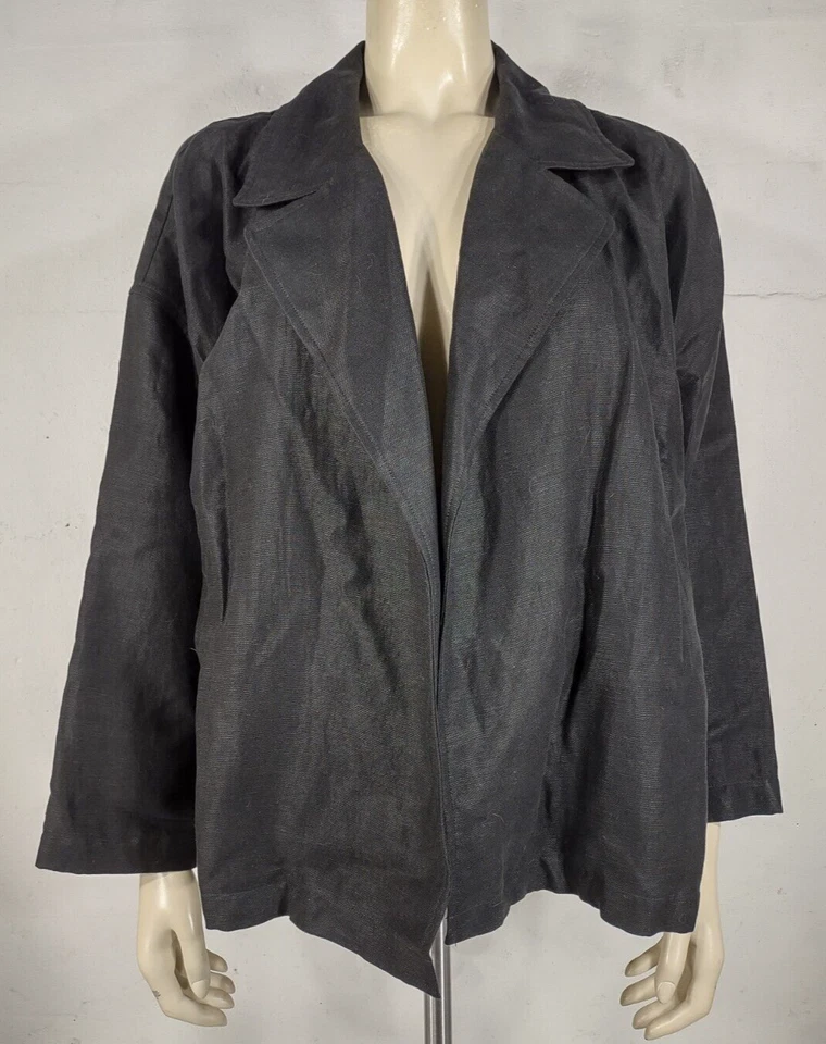 Eileen Fisher Chaqueta Blazer Frente Abierto Mezcla Lino Negro Damas Mujeres 1X Foto 1 de 4