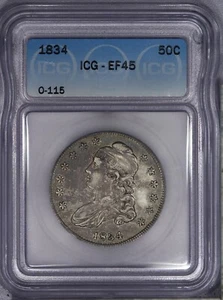 1834 Capped Bust Half Dollar 50c O-115 ICG EF45 XF45 - Picture 1 of 2