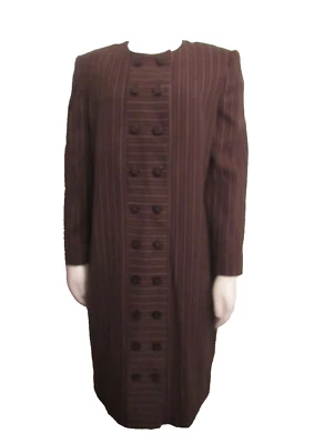 David Hayes Saks Quinta Avenida Marrón Pin Rayas Lana Doble Pecho Vestido 12 Foto 1 de 4