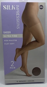 Silk Impressions Pantyhose 2 Pack XXL Cocoa 15 Denier Sheer Ultra Fine - Picture 1 of 4