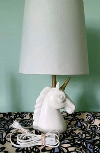 White And Gold Unicorn Lamp with white shade good condition  - Picture 1 of 8