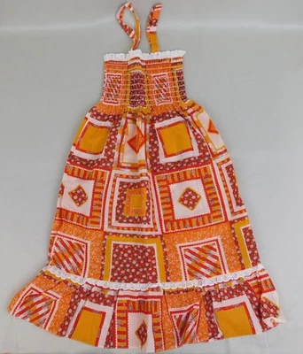 Vestido sin mangas vintage años 70 con retazos de encaje para niña 12, naranja-rojo #4901 Foto 1 de 4