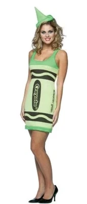Sexy Disfraz de Halloween Talla Pequeña Para Mujer Verde Crayola Crayón Tanque Vestido Sombrero Nuevo Foto 1 de 4