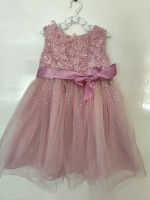 Monsoon 3D Flower Glitter Tulle Pink Dress Baby Girls Size 12-18 Months - Image 1 of 4