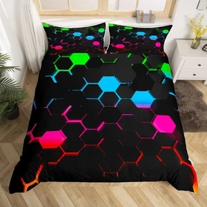 3D Geometrisch Bedruckt Bettbezug Set Doppelgröße, Bunte Waben Bettwäsche Set - Bild 1 von 6