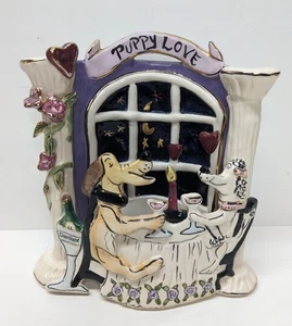 Blue Sky Clayworks Pottery Puppy Love 2 cani toast champagne portacandele - Foto 1 di 14
