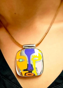 Menegatti Esterlina y Esmalte PICASSO Colgante Italiano Collar Cara - Imagen 1 de 8