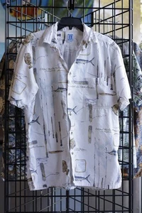 Hook & Tackle Fishing Shirt Men’s L White Marlin Print Aloha Style - Picture 1 of 6