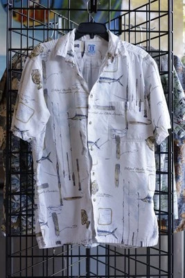 Hook & Tackle Fishing Shirt Men’s L White Marlin Print Aloha Style - Image 1 of 4