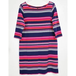 Talbots size 16 striped pullover shift dress 3/4 sleeve navy pink stretch casual - Picture 1 of 10
