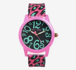 Betsey Johnson Rhinestone dial Face Watch with Pink/ Orange Leopard print strap - Picture 1 of 3