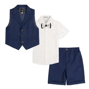 Big Boys 4PCs Waistcoat Suit, Wedding Ring Bearer Outfits, Vest, Shirt, Short... - Picture 1 of 8