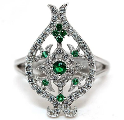 1CT Treated Emerald & Topaz 925 Sterling Silver Ring Jewelry Sz 8 MM6-1 - Image 1 of 3