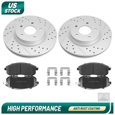 For 2007 2008-13 Nissan Altima Front Drilled Slotted Disc Rotors Brake Pads Set - Image 1 of 4