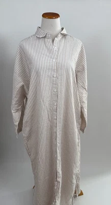 Beige White striped cotton Maxi Shirt Dress w/ pockets Women's M/L - Image 1 of 3