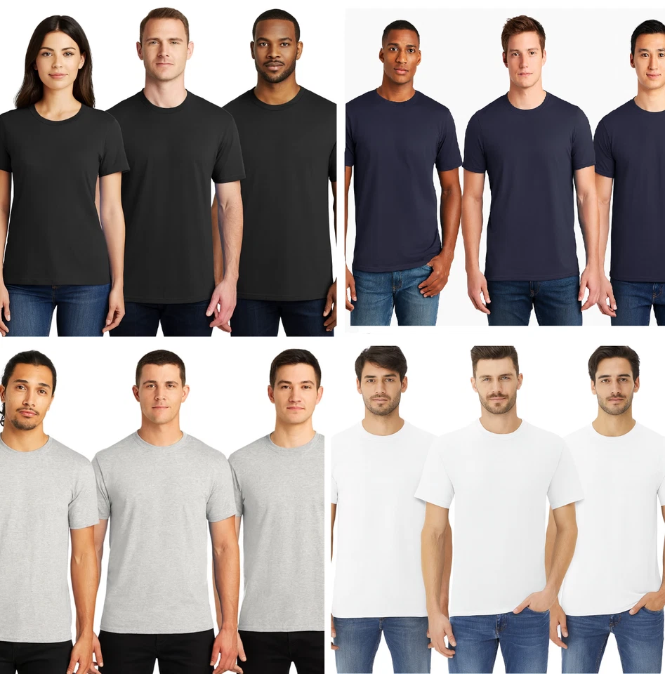 PACK de 3 camisetas lisas de algodón con cuello redondo para hombre Camiseta Top informal regular Foto 1 de 1