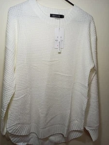 Merokeetu  Waffle Knit Sweater Long Balloon Sleeve Loose Pullover Jumper - Picture 1 of 5