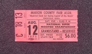 1972 Knoxville Nationals/Super Modified Ticket Stub, Kenny Weld/Bob Weikert Win - Picture 1 of 3