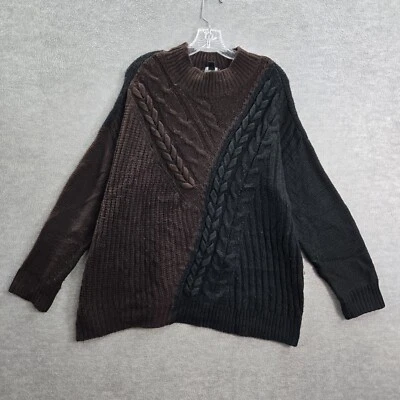 Simply Vera Vera Wang Women Sweater 2XL Brown Black Colorblock Cable Knit Nylon - Image 1 of 4