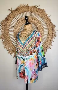 Heni Silk Satin Embellished Flare Sleeve V Neck Kaftan Top Size S BNWT - Picture 1 of 13