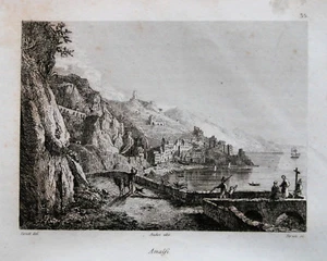 1835 Stahl/Engraving.Ansicht von "AMALFI" Amalfiküste.Audot..Passepartout. - Bild 1 von 1