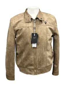 SF Superlative Fashion Mens Tan Faux Suede Lined Jacket Sz M/L NWT - Picture 1 of 5