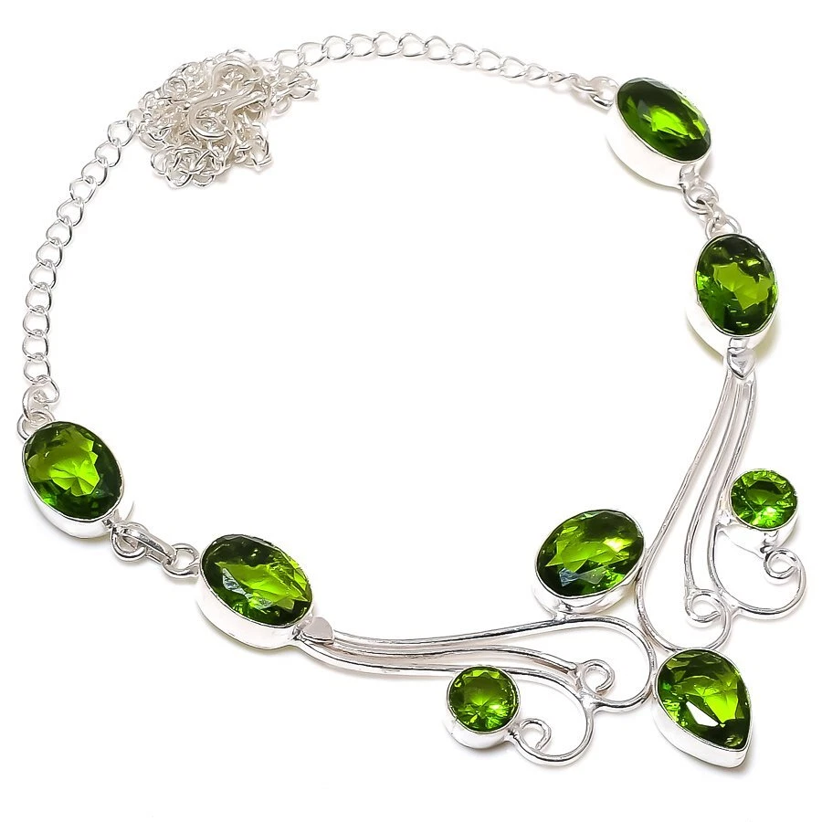 Peridot Gemstone Handmade 925 Sterling Silver Jewelry Necklace 18" - Image 1 of 1