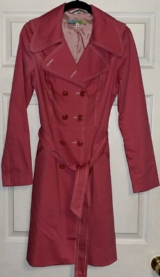 Gabardina Beth Bowley Talla 4 Rosa Chaqueta con Cinturón 100% Algodón Forrada Y2K Anthro Foto 1 de 4
