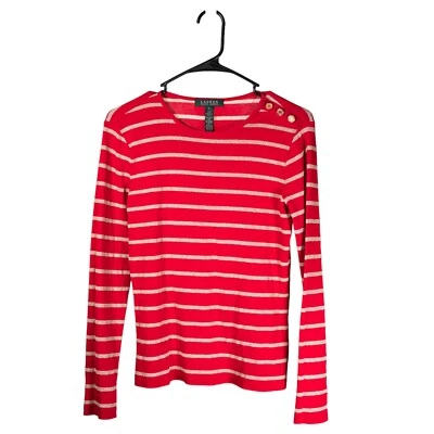 Blusa para mujer Ralph Lauren roja dorada a rayas metálica preppy punto marinero Top S Foto 1 de 4