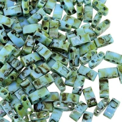 Miyuki Half Tila Beads 2.3 x 5mm 7.8GM Picasso Opq Turquoise Blue MBHT-4514 - Image 1 of 3