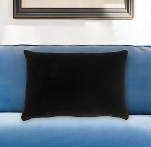 14" X 20" Black Velvet Lumbar Throw Pillow - Picture 1 of 9