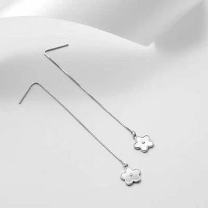 Enchanting Threader Flower Earring 925 Sterling Silver Elegant Chain Earring.  - Picture 1 of 12