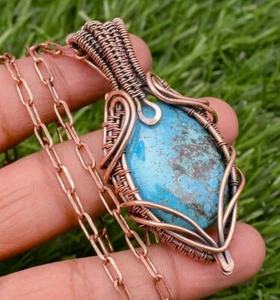 Turquoise Pendant Copper Wire Wrapped Handmade Jewelry Pendant Necklace for Wife - Picture 1 of 9