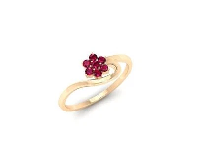Natural Ruby Gemstone Flower Style Cluster Promise Ring Solid 10k Gold Ring - Image 1 of 4