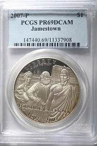 2007 P Jamestown $1 Silver 400th Anniversary coin-PCGS PR69 DCAM - Picture 1 of 2