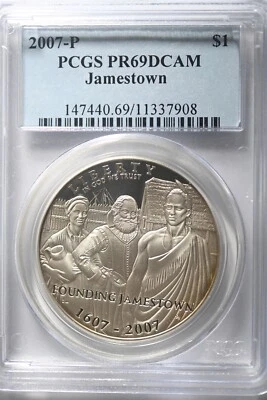2007 P Jamestown $1 Silver 400th Anniversary coin-PCGS PR69 DCAM - Image 1 of 2