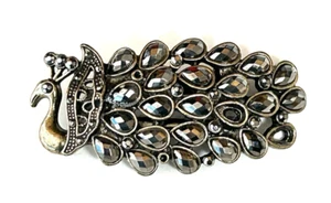 VTG WEAR 2 WAYS MARCASITE GOLD PEACOCK RHINESTONE HAIR CLIP & PIN PENDANT - Picture 1 of 5