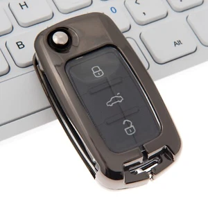 Zinc Alloy Metal Black Car Flip Key Case Cover For VW Golf 6 Polo 5 Jetta Beetle - Picture 1 of 10