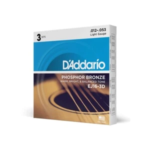 D’Addario Phosphor Bronze Acoustic Guitar Strings EJ16‑3D 12‑53 Light 3‑Pack - Picture 1 of 12