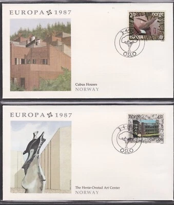NORWAY 1987 2 FLEETWOOD FIRST DAY COVERS EUROPA ARCHITECTURE CACHET - Image 1 of 2