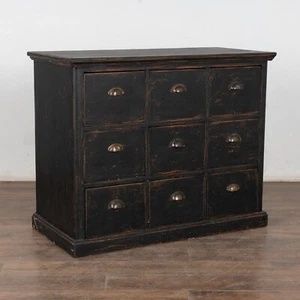 19th Century Swedish Black Apothecary 9 Drawer Cabinet Console Kitchen Island - Picture 1 of 11