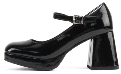 Soda Women Mary Jane Platform High Block Heel Pump Ankle Strap NOSTA Black Paten - Image 1 of 4