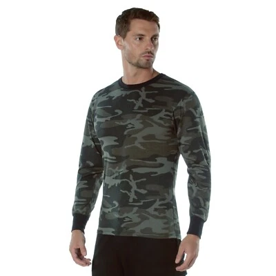 Long Sleeve Shirt Black Camo Tactical Military Hunting Rothco Tee Sizes S-3XL - Image 1 of 4
