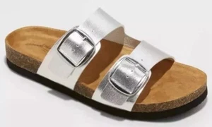 NEW Universal Thread Women's Devin Contoured Footbed Slide Sandals Silver Sz 8.5 - Picture 1 of 4