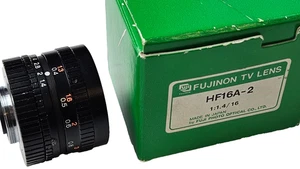 Fuji 16mm f1.4 Fujinon HF16A-2 CCTV lens, black, C mount + makers Box - Picture 1 of 3